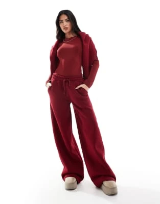 Miss Selfridge - Pantalon de jogging d'ensemble ample en molleton épais avec doublure en polaire - Bordeaux