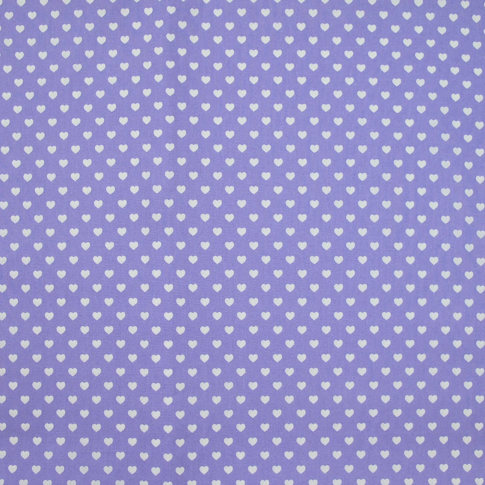 Popeline de coton imprimée petits cœurs fond parme