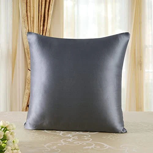 townssilk Taie d'oreiller 100% Soie Naturelle de mûrier - pour Les Cheveux et la Peau - 19 mm de Soie des Deux côtés - 1 unité, Soie, Darkgrey, Standard 60x60cm