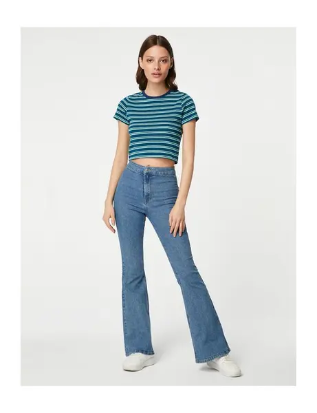 Jean flare taille haute bleu