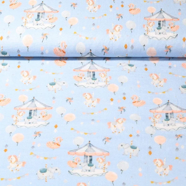 Mousseline de coton bio - cirque bleu clair lisse