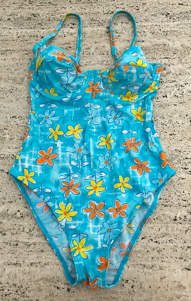 Maillot une pièce T42 turquoise à fleurs Valclub