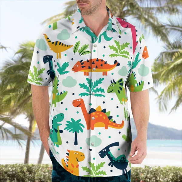 Kawaii Dinosaur Hawaiian Shirt – Funny & Cute Jurassic Beach Shirt