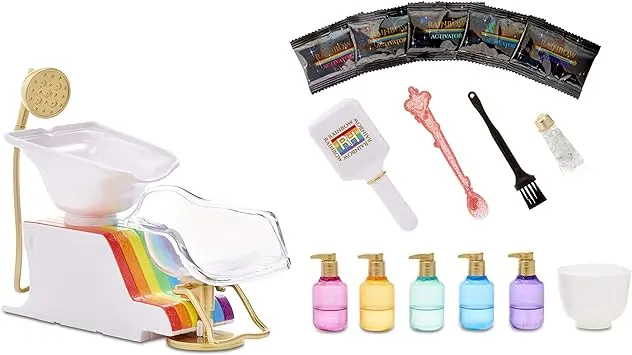 RAINBOW HIGH Salon de Coiffure - Mousse à Cheveux Arc-en-Ciel à Faire, Lavable, pour Enfants & poupées - Bac à shampoing - Âge : 4 Ans et + - Contient : Poudre, Accessoires et + - Poupée Non fournie