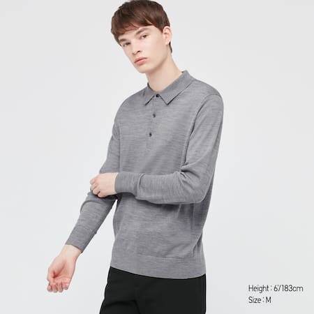 Polo 100 % Mérinos Extra Fin Manches Longues Homme | UNIQLO
