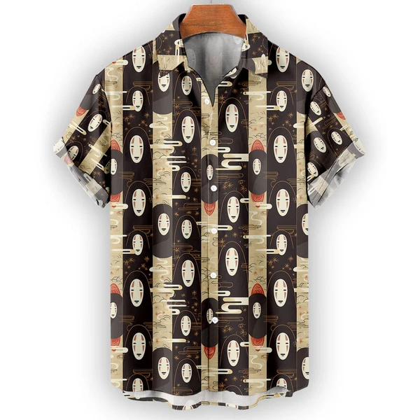 No-Face Spirited Away Hawaiian Shirt – Studio Ghibli Minimalist Summer Button-Up