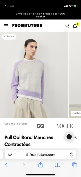 Pull Col Rond Manches Contrastées (S24 / FEMME / Gris Chiné Clair)