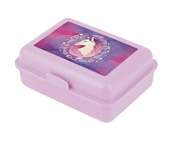 Boîte à déjeuner enfant pour l’école - pour fille, maternelle - boîte à casse-croûte, boîte à pain, boîte à goûter (cheval)