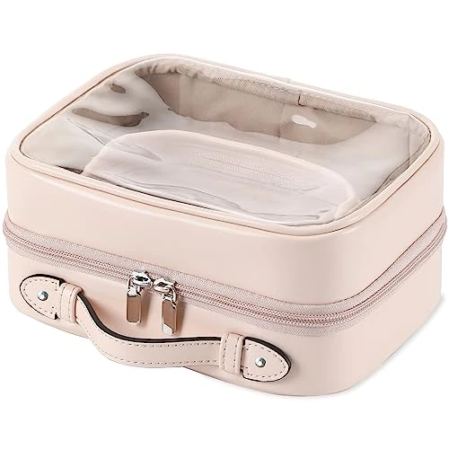 Veki Étanche Portable Trousse de Toilette Grande Capacité, Transparent Trousse Maquillage, Imperméable Sac Cosmétique Organisateur de Voyage pour Femmes et Filles (Grand Rose)