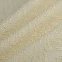 Tissu voile brodé point croix écru
