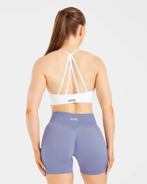 Essential V Neck Strappy Sports Bra - Blanc