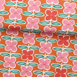 Tissu popeline de coton - Fleurs rétro | Rascol