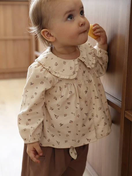 Blouse bébé imprimée en velours vanille - Vertbaudet
