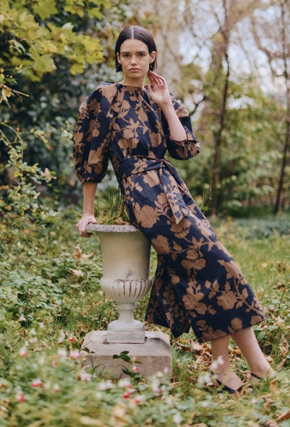 Robe midi manches bouffantes imprimée