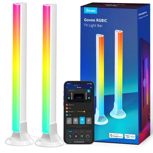Govee Barre LED RGBIC, Double Perles Lumineuses et 38cm Rétroéclairage TV WiFi Barre, plusieurs Options de Placement, pour TV 45-70 pouces, Fonctionne avec Alexa et Google Assistant, Couleur Blanche
