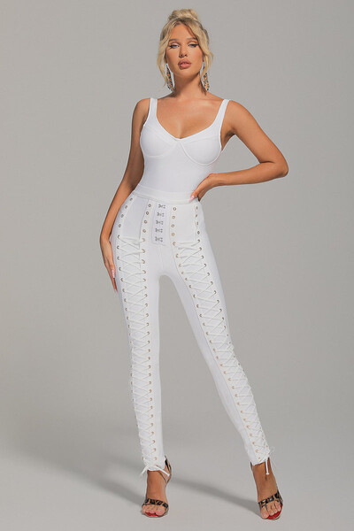 Riena White Eyelet And Lace Up Set