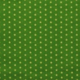 Tissu voile coton vert kiwi motifs étoiles blanches