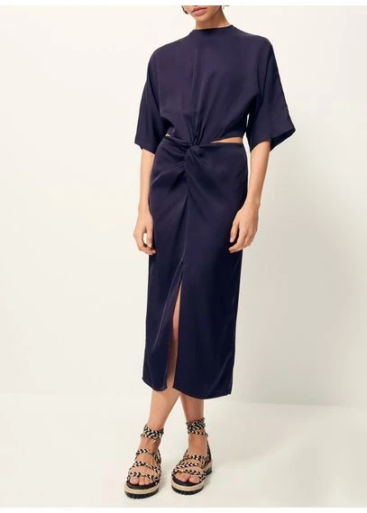Robe midi col rond | Bleu