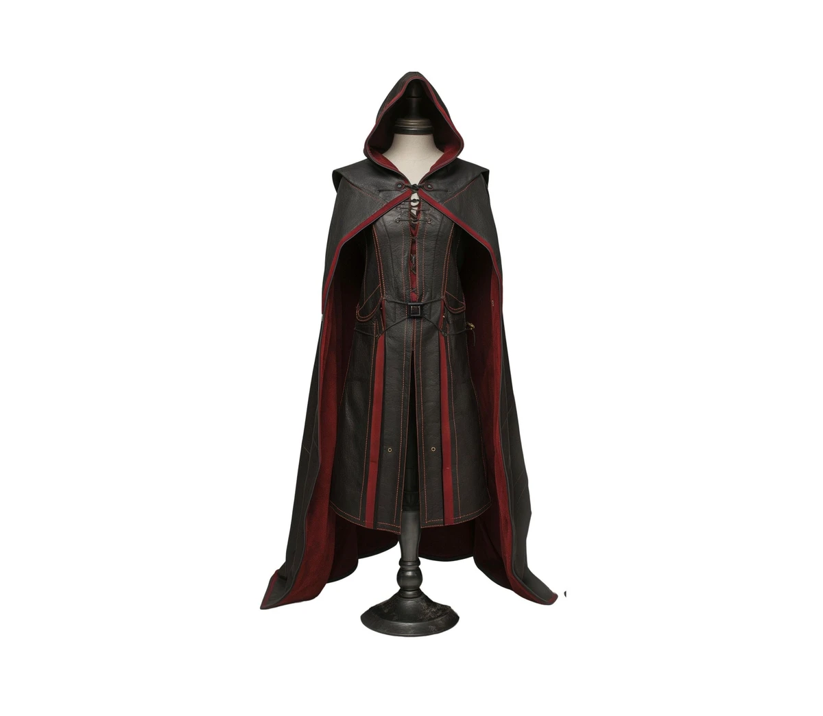 The Lone Wanderer - Handmade Red & Black Leather Medieval Hooded Cloak with Suit for Cosplay - Leather Gift Cloak for Renaissance Fair Men