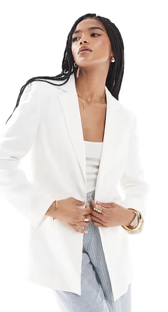 Stradivarius - Blazer oversize ajusté - Blanc