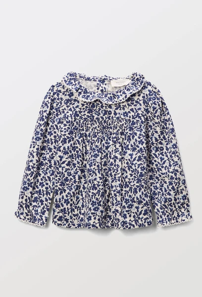 Blouse à col à volanté imprimée en coton BIO GOTS