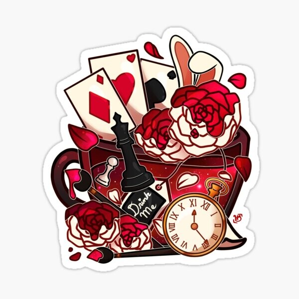 Tasse à thé roses peintes Alice au pays des merveilles | Sticker