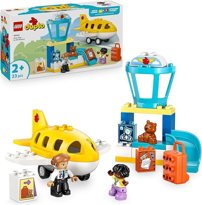 LEGO DUPLO Ma Ville Première Fois A l’Aéroport - Jeu Educatif Pour Jeunes Enfants Stimulant La Motricité - Avion, 2 Figurines & 1 Ours - Cadeau D'anniversaire Pour Fille Ou Garçon Dès 2 Ans 10443
