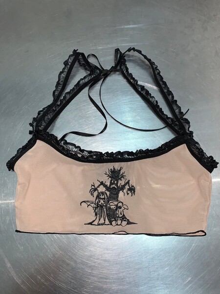 Purgatory /// Burial’ embroidery mesh bralet (nude)