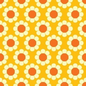 60s Retro Floral in Oranges, Yellow Fabric | Spoonflower