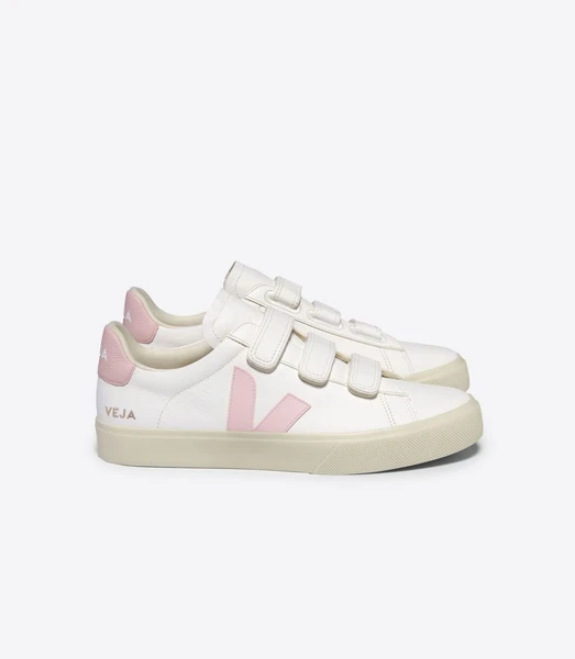 Baskets à scratch en cuir sans chrome | rose "recife chfree extra white petale" Veja