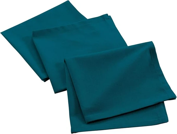 Douceur d'Intérieur, 3 Serviettes de Table (40 x 40 cm) Mistral Bleu Canard, Coton Recyclé Uni