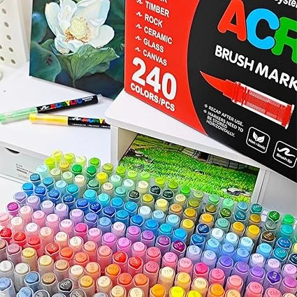 Guangna Feutres acryliques 120, feutres à pointe fine flexible et précise, encre opac superposable, cahier de coloriage, verre, céramique, roche, bois, pierre, peinture sur tissu