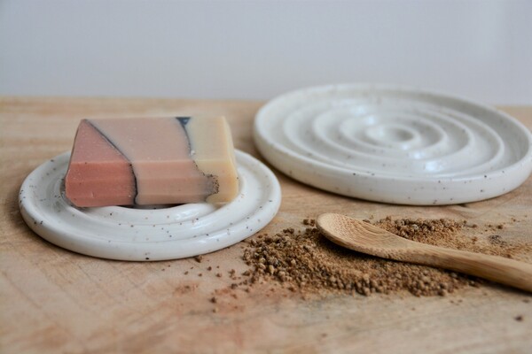 Round soap door in granulated porcelain, for small and large soaps, contemporary ceramics