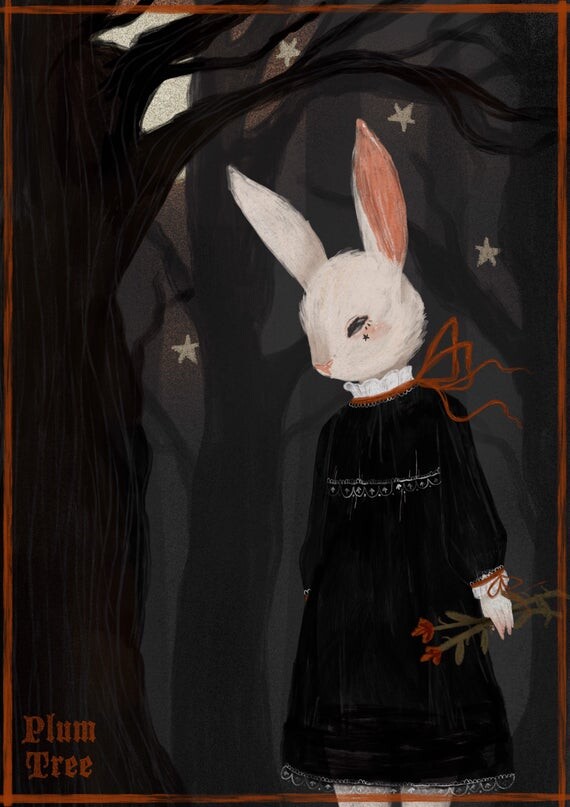 Rabbit Girl Gothic Art Print Illustration A5