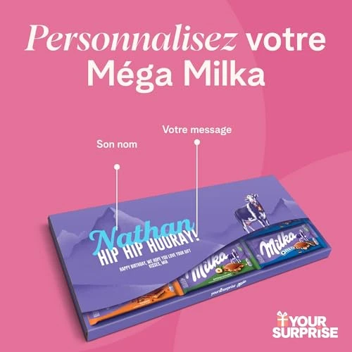 Milka Méga Tablette de Chocolat Noël Personnalisée – Cadeau Noël homme &amp; femme personnalisé avec Nom et Message (6 Tablettes)