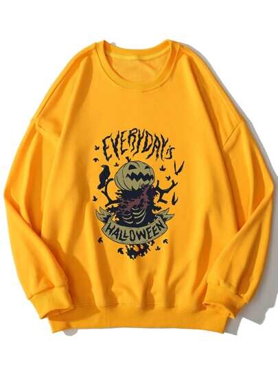 Sweat-shirt à motif slogan et halloween citrouille