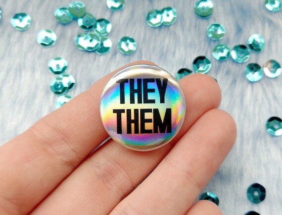 Holographique ils eux badge, trans et non binaire pronoms pins