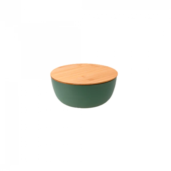 Saladier vert avec couvercle en bambou