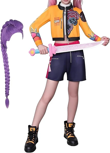 Costume Anime Hunters Cosplay Girls - Cosplay Jacket Shorts Suit avec perruque, filles chanteuses pop costumes Halloween Party Carnival Tenue de performance complète Performance