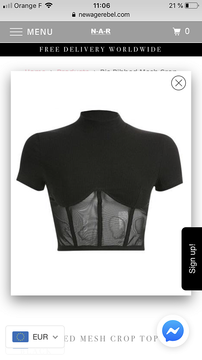Ria Ribbed Mesh Crop Top Black