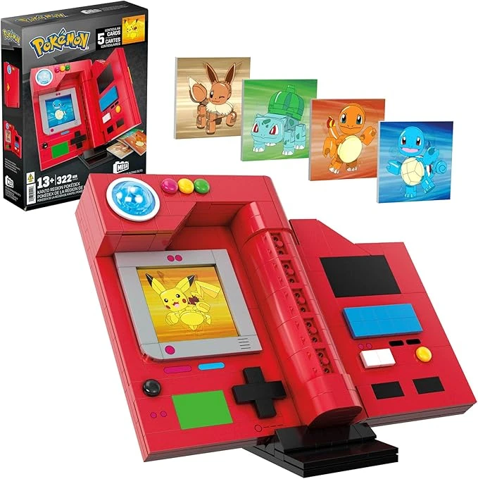 Mega Pokémon Jouets de Construction pour Les Enfants et Les Adultes, Pokédex de la région de Kanto à Construire avec 322 pièces, éléments Lumineux et Cartes, pour Les collectionneurs, HYM37