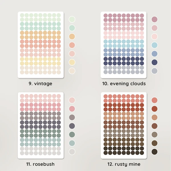 Stickers pois multicolores | sans monture | 23 palettes de couleurs | transparent et papier | 3 tailles : pour Bullet Journal, Filofax, Agenda, DIY,