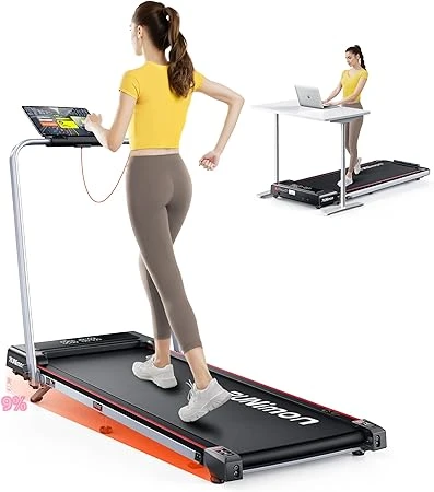 RUNIMON Tapis de Course, 6 en 1 Tapis de Marche Pliable Inclinable, Pente 9%, 12 km/h, 2.5HP, Tapis Roulant avec 2 Écrans LED, APP Intelligente, Deux Modes de Contrôle
