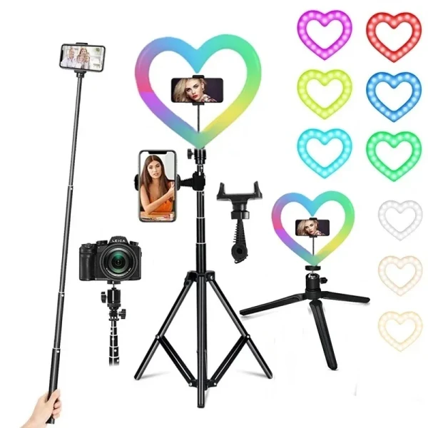 Anneau lumineux LED RGB en forme de cœur pour Selfie, 10 pouces, variable, lampe vidéo, éclairage Photo, trépied pour téléphone, maquillage, Volg en direct - AliExpress 44