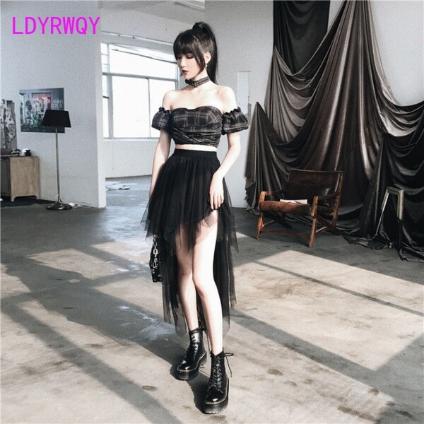 LDYRWQY – jupe en maille taille haute pour femmes, devant court et dos Long, buste, robe de bal de bureau coréenne, nouvelle collection 2021