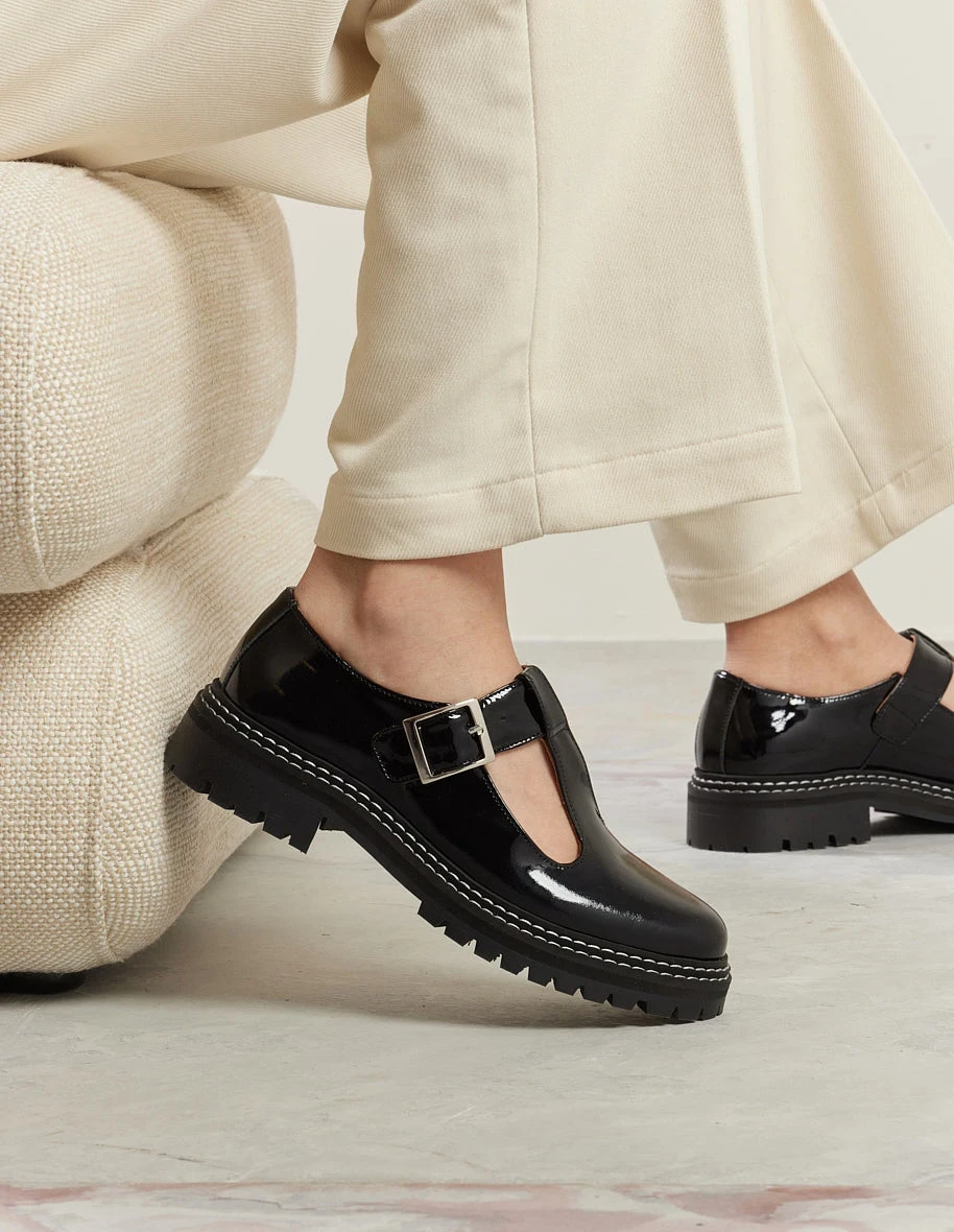 Derbies en cuir vernis certifié | noir "romane" Odaje