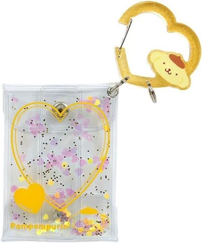 Sanrio Clear Pouch with Carabiner Pom Pom Purin(Colorful Heart)