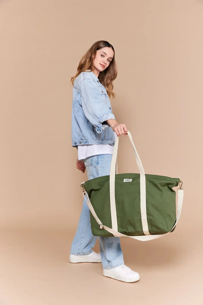 Grand Sac Cabas Jean Vert Olive Coton Bio | Hindbag