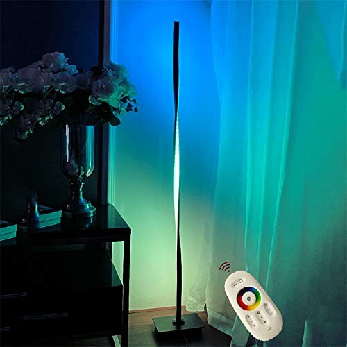ANKBOY Lampadaire RGB Dimmable Métal Lampadaire sur Pied avec Télécommande, LED 24W Lampadaire D'angle Mural à Angle Droit, Lampe sur Pied pour Salon Chambre, Variation D'intensité et Couleur,Noir