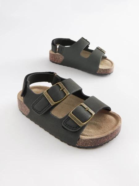 Black - Double Buckle Cushioned Footbed Sandals